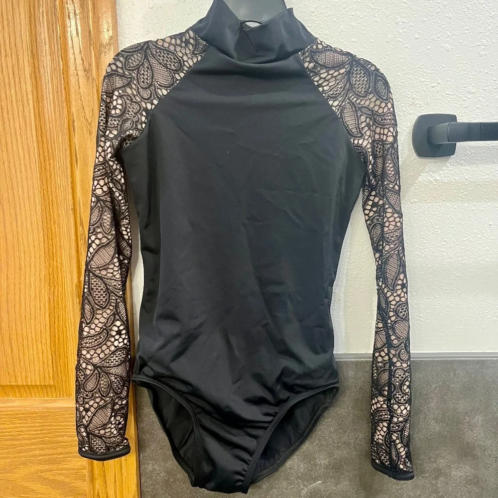 WEISSMAN Balera Black Dance Costume Leotard Lace Long Sleeves Medium Child MC - Picture 3 of 7